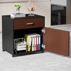 NEW 22.83" Mobile Storage File Cabinet with Drawers – Home Office Organizer, White & Brown Finish