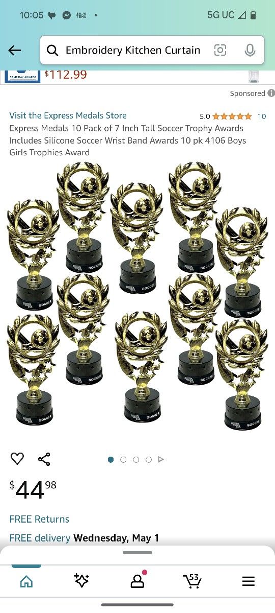 Express Medals 10 Pack of 7 Inch Tall Soccer Trophy Awards Includes Silicone Soccer Wrist Band Awards 10 pk 4106 Boys Girls Trophies Award