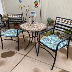 Outdoor Mosaic Bistro Table & 2 Chairs Patio Set with Cushions