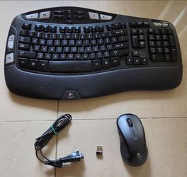Logitech K350 wireless keyboard w/M510 mouse and Logitech receiver extender cable