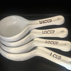 Set Of 4 Nesting Ceramic Creative Co-Op Measuring Spoons-Large One Marked