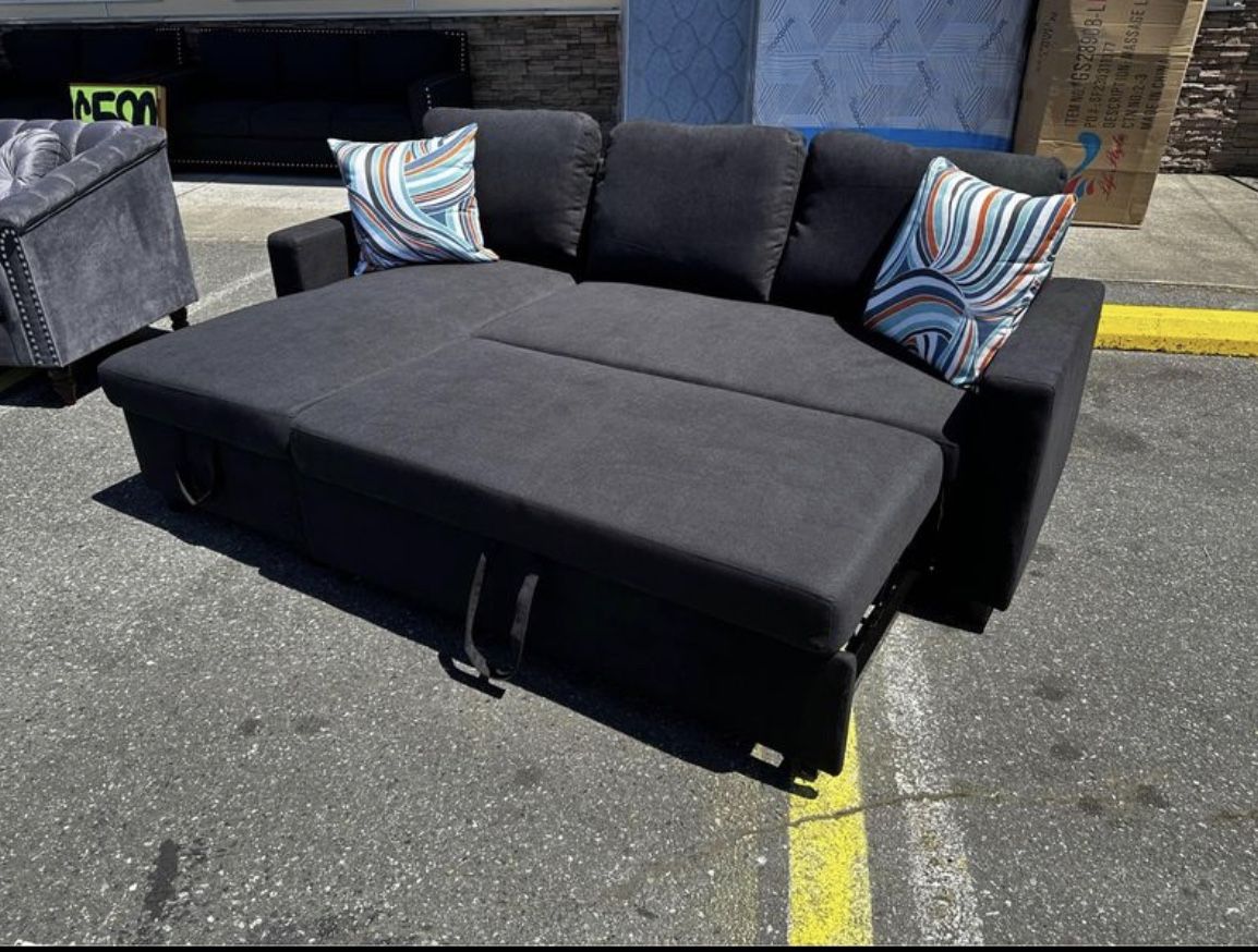 New Black Sofa Bed Reversible Sectional Couch With Storage Chaise