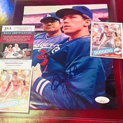 LOT- JSA COA OREL HERSHISER SIGNED MAGAZINE PAGE + 2 1985 Topps RC Dodgers Baseball Cards
