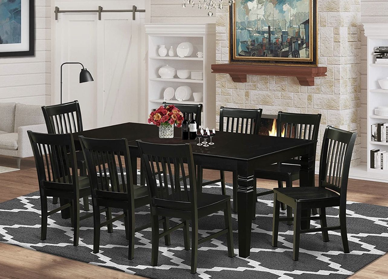 EAST WEST 9 Pc Dining set with a Dining Table and 8 Wood Dining Chairs, Black