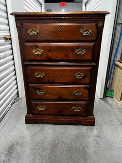 Vintage Wood 5-Drawer Tall Chest Dresser