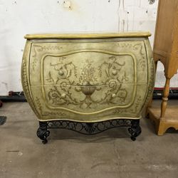 Vintage Italian Venetian Style Hand Painted & Lacquered with Wrought-Iron Base Bombe Chest by Collezione Europa