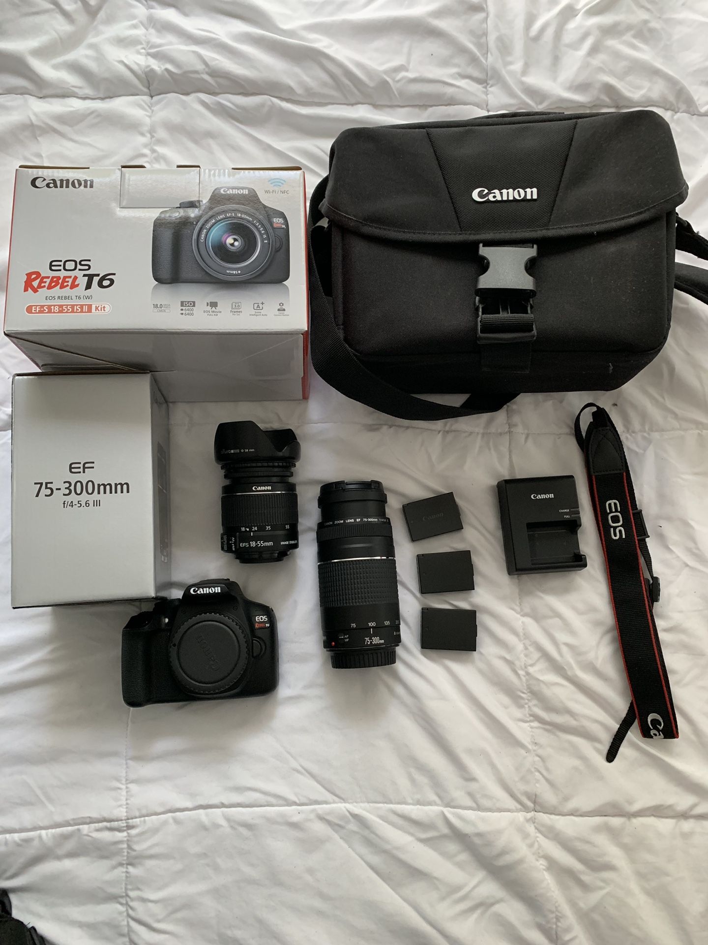 Canon Rebel T6 DSLR with 2 Kit Lenses and extra batteries