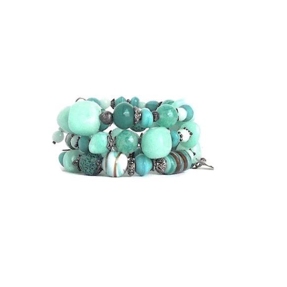 Bracelet, turquoise memory wire wrap bracelet
