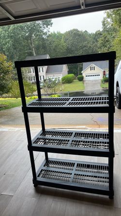 Black Plastic 4-Tier Storage Shelving Unit
