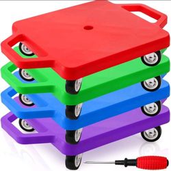 AVLA 4 Pack Sports Scooter Board with Handles, Plastic Casters Floor Scooters for Kids, Indoor Sitting Scooter with Rollers, Physical Education for Ho