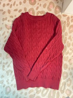 Red Cable Knit Crewneck Sweater