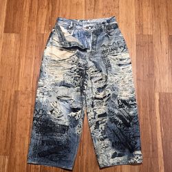 Acne Studios loose fit trompe L’oeil jeans paint splatter distressed
