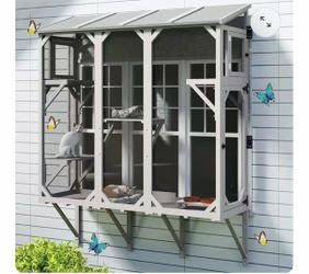 68‘’L Wooden Cat Catio, Expandable Window Box Enclosure for Multiple Indoor Cats PET08