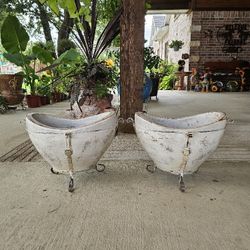 White Cradle Clay Pots, Planters, Plants. Talavera, Pottery $55 cada una