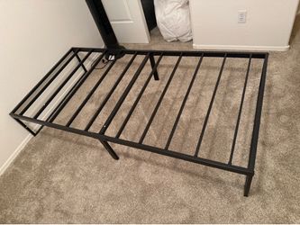 Twin bed, frame, mattress, protector and comforter