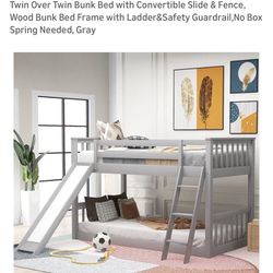 Bunk bed with slide and mattresses