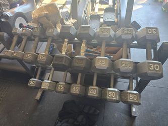 Hex Dumbbell Set with Rack 8–50 lbs