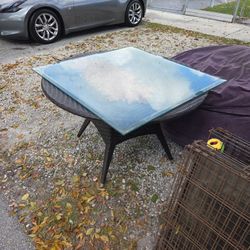 Large Wicker Table With Square Glass Top
