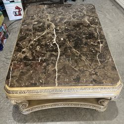 Marble, Wood and Glass Coffee and End Table Set
