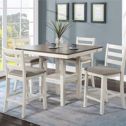 Brand New Brown/White Pub High Shelved Dining Table (42×42×36H) + 4 Chairs