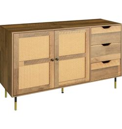 Boho rattan sideboard with 2 doors and 3 drawers