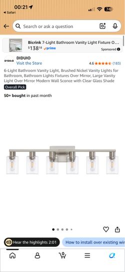 6-Light Bathroom Vanity Light, Brushed Nickel Vanity Lights for Bathroom, Bathroom Lights Fixtures Over Mirror, Large Vanity Light Over Mirror Modern 
