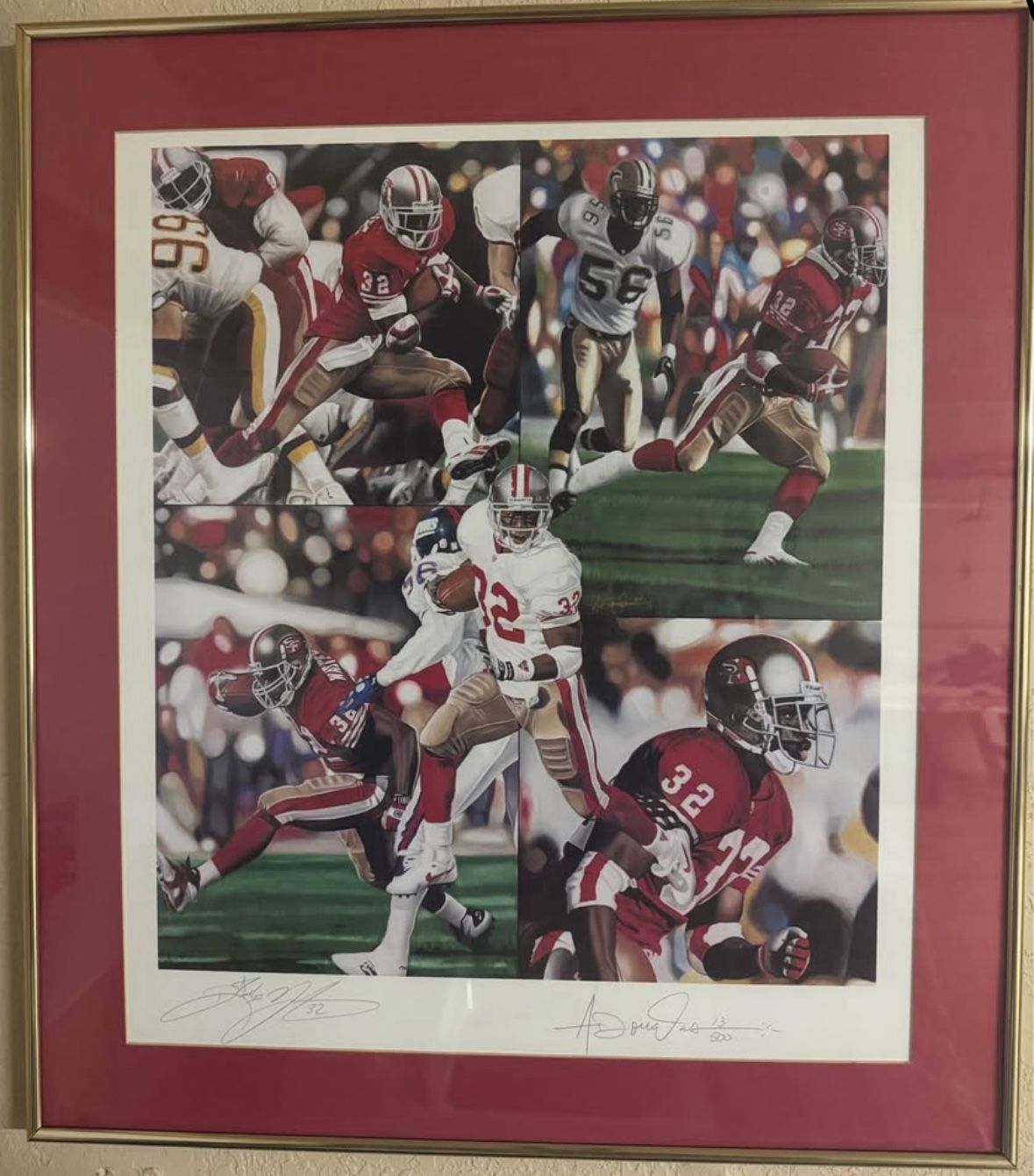 Very rare! Ricky Watters Signed Lithograph 49ers "Raging Watters" – COA