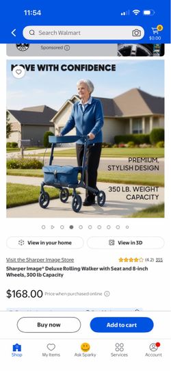 Sharper Image® Deluxe Rolling Walker with Seat and 8-inch Wheels, 300lb Capacity