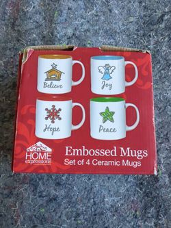 4 Embossed Holiday Mugs