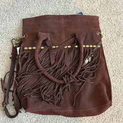 lucky brand brown suede tote bag