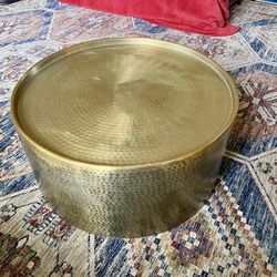 Modern Round Hammered Gold Metal Coffee Table