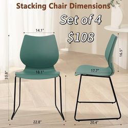 😀 4Pcs Stackable Waiting Room Chair, Stacking Office Chair with Ergonomic Lumbar Support and Metal Legs, Plastic Desk Chairs for Conference School Ch