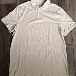 H&M Mens Slim Fit Short Sleeve Polo Shirt  Light Beige Textured Large Casual