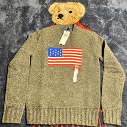 Polo Ralph Lauren Green American Flag Knit Wool Cashmere Size XS