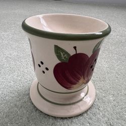 Tea light candle holder made of ceramic featuring an Apple pattern painted on it 5 inches tall