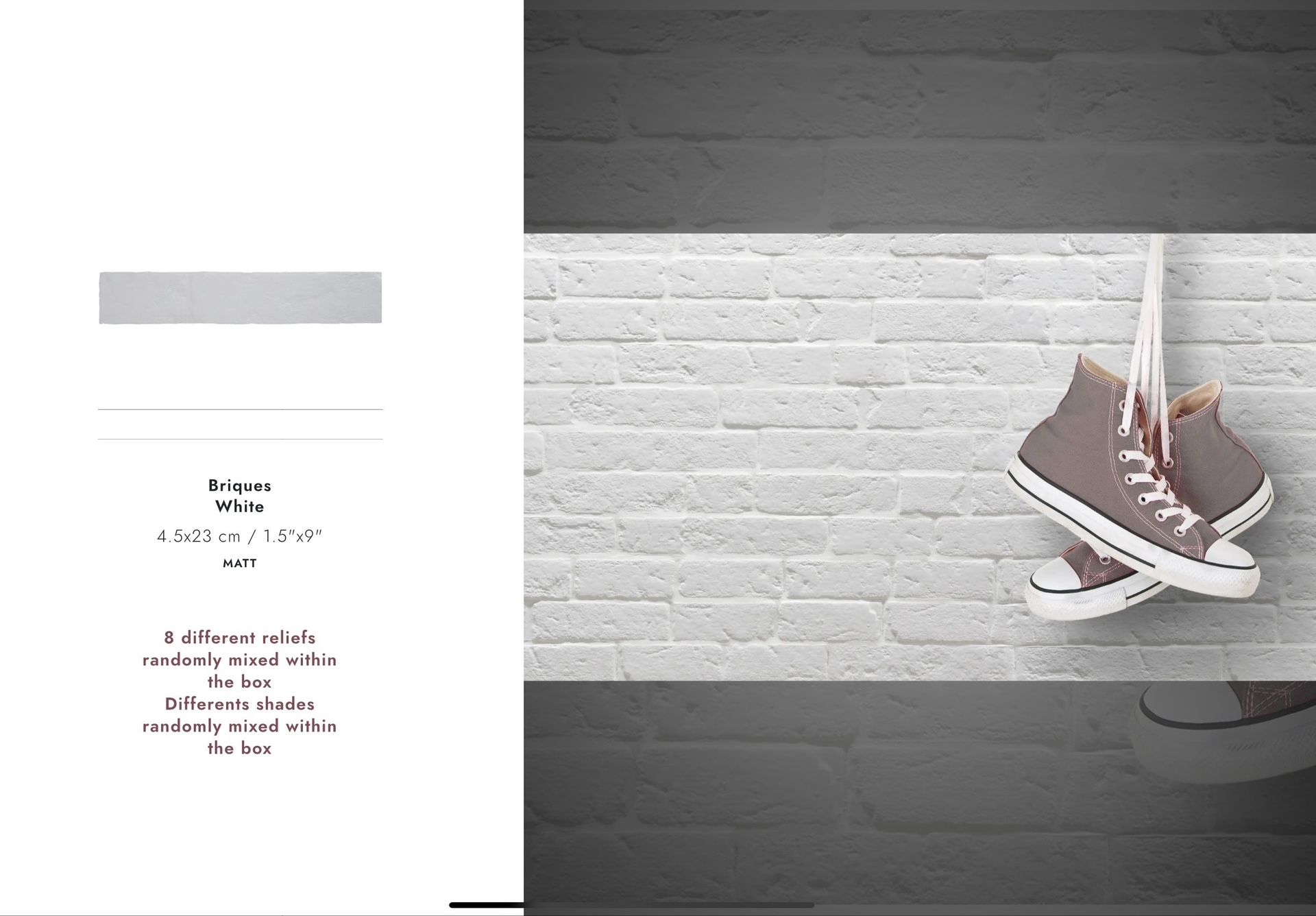 WOW Briques White Matte Porcelain Tile 1.5x9, 100 SF $579 (700+ SF Available)