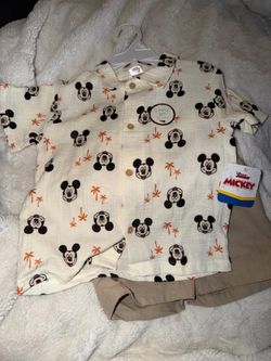 Boys Disney Jr Mickey button up and shorts 3t NWT