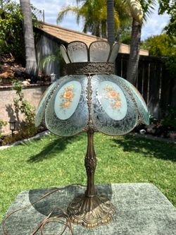 Vintage 28” Large Floral Etched Frosted Glass Lamp Home Decor Table Lamp