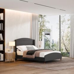 Cozy Castle Queen Size Bed Frame with 50.4" High Wingback Headboard Velvet Upholstered Bed/No Box Spring Required/Wood Slat Support/Easy Assembly (Dar