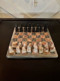 Vintage Hand-Carved Marble Chess Set – Solid Stone Pieces – 7x7