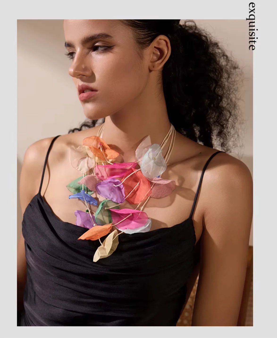 N293- Colorful Y2K Polyester Cloth Petal Flower Layered Necklace!