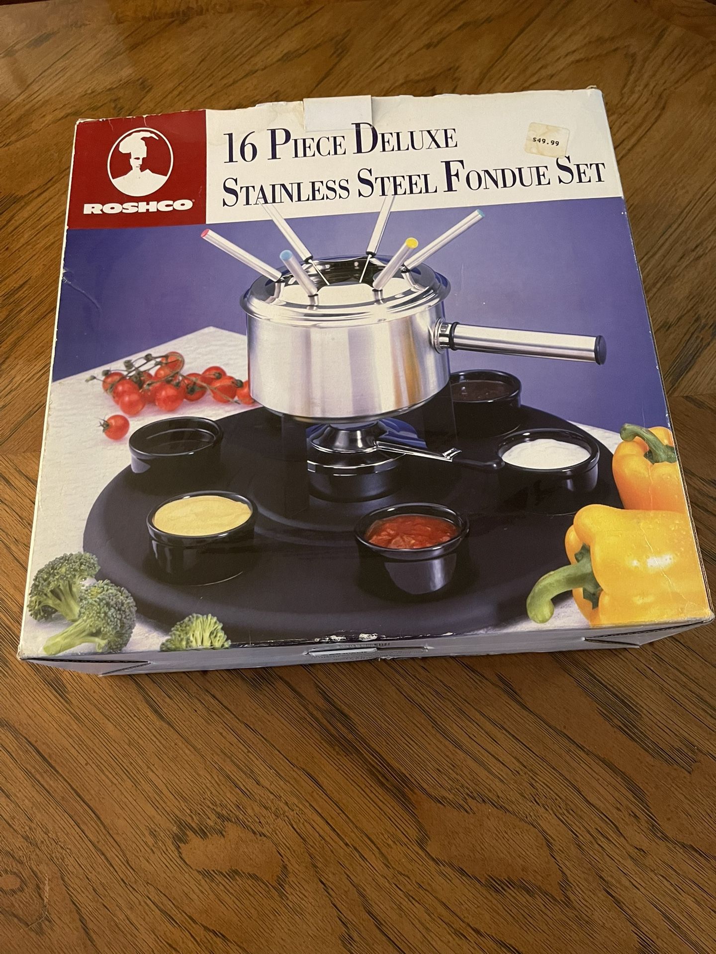New Roshco 16 Piece Deluxe Stainless Steel Fondue Set
