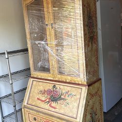 Beautiful Floral Secretary Desk & Bookcase 
