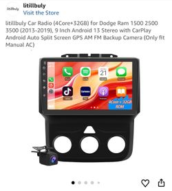 litillbuly Car Radio (4Core+32GB) for Dodge Ram 1 3500 (2013-2019), 9 Inch Android 13 Stereo with CarPlay Android Auto Split Screen GPS AM FM 