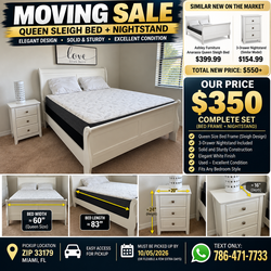 🛏️ Queen Sleigh Bed Frame + 3-Drawer Nightstand: $350