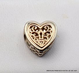 Genuine Pandora Locked Hearts Charm 925 ALE Silver with 14K Gold Ref#791740 pre owned 