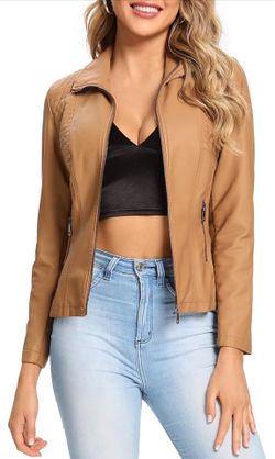 Brand New Tan Faux Leather Moto Jacket – Women’s Large