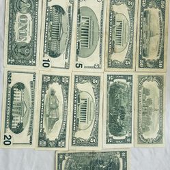 Lot of 11, Star Federal Reserve Notes $1, $2, $20, $100 & Ass Yrs