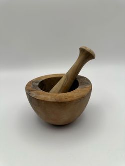 Carved Solid Burlwood Wooden Mortar & Pestle Set