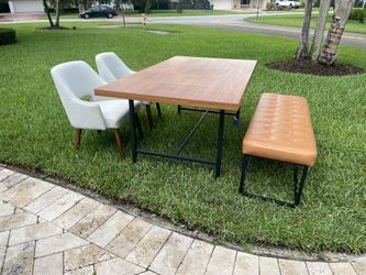 Wooden Dining Table With Chairs And Bench